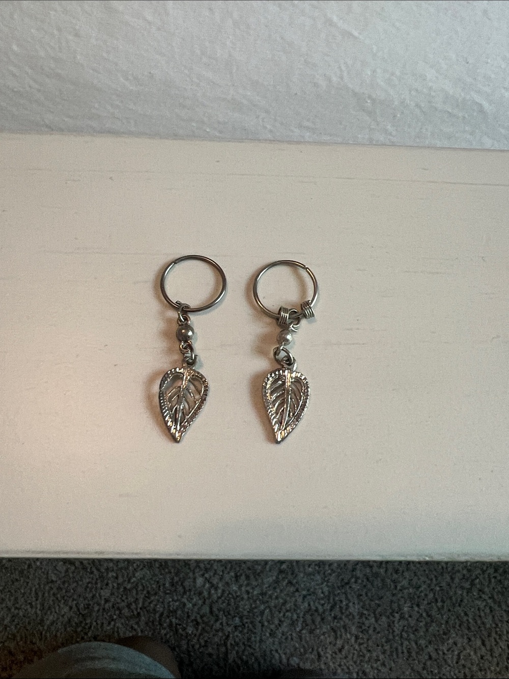 Silver Leaf Hoop Dangle Earrings